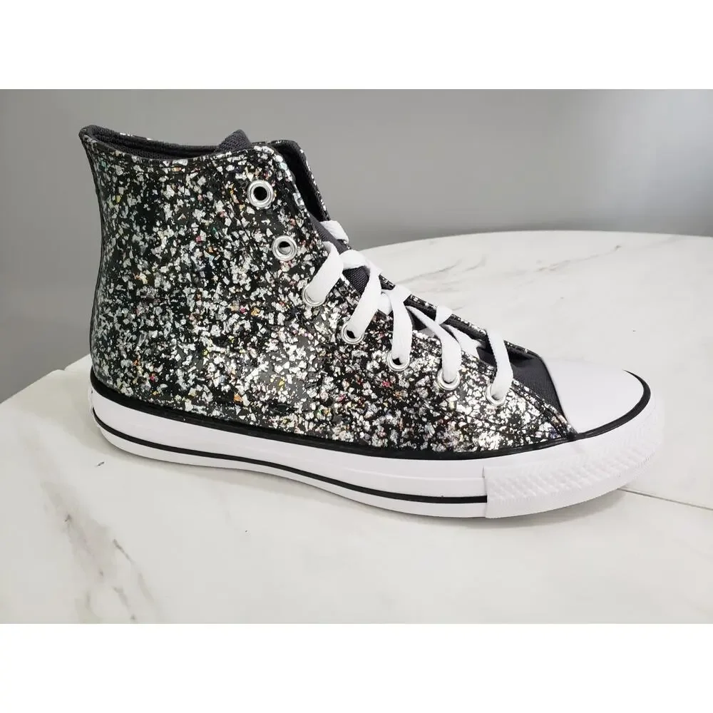 NEW Converse Girls BIG KID Size 6 Black Glitter High Top Shoes Gray‎ Metallic